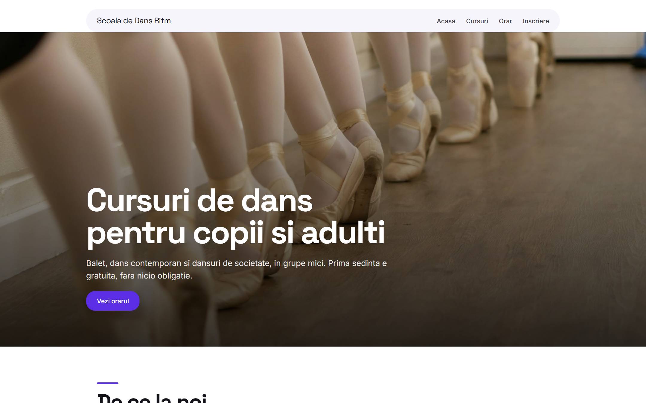 Pagina principala a sitului demo Scoala de Dans Ritm