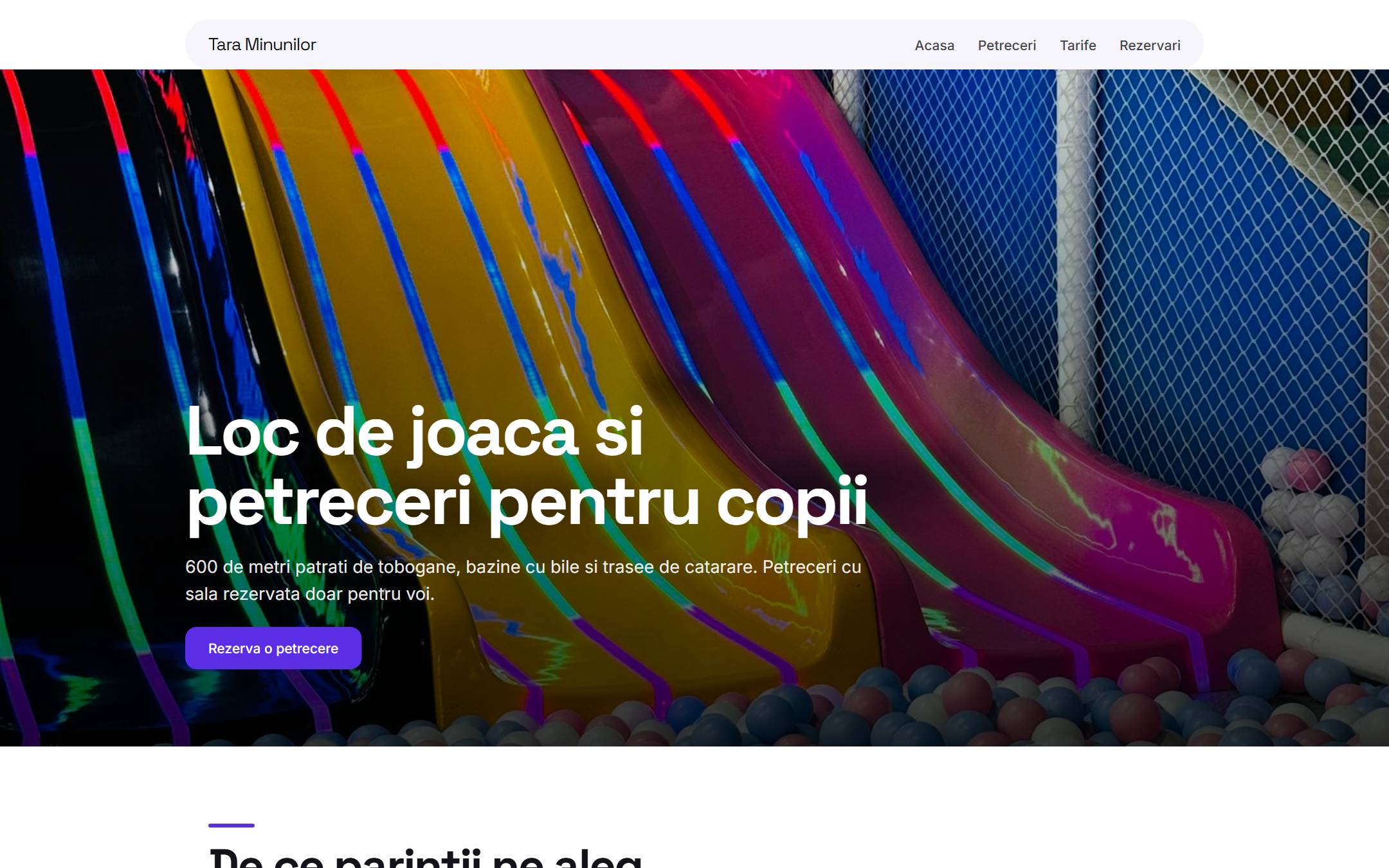 Pagina principala a sitului demo Tara Minunilor