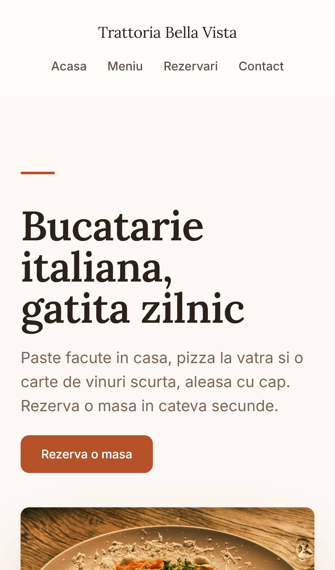 Acelasi sit, Trattoria Bella Vista, pe telefon